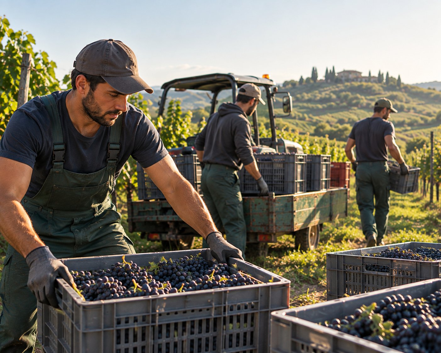 operai per vendemmia raccolta e movimentazione uva