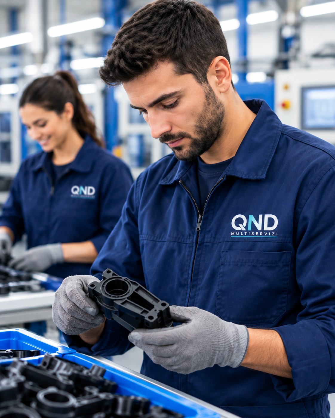 Operaio impegnato nella produzione e lavorazione di componenti in gomma