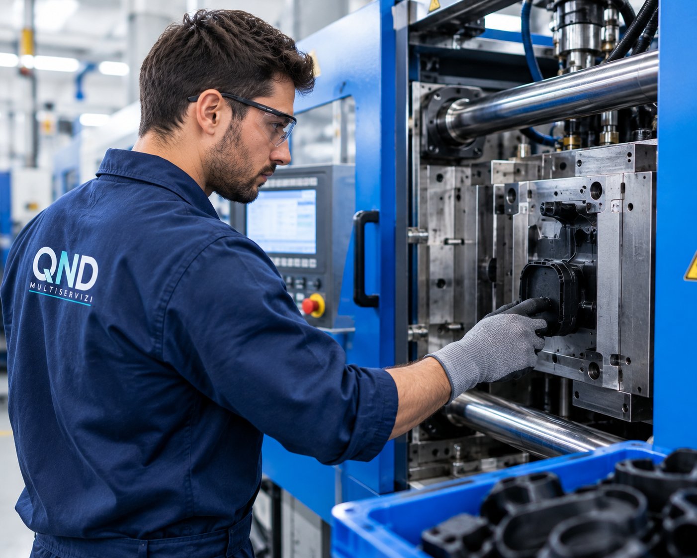 Operaio specializzato nello stampaggio di componenti in plastica